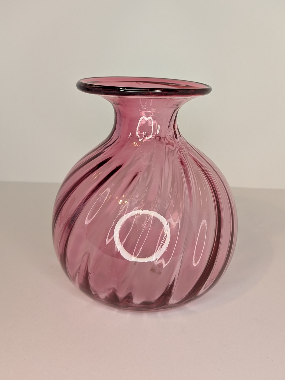 Depression Glass Pilgrim Pink Cranberry Vase Ribbed Optic Swirl Fluted Opening